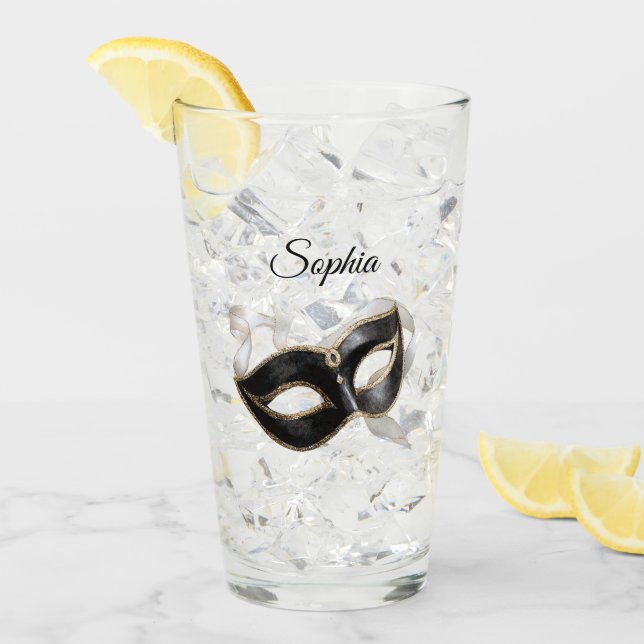 Glitzy Gold Silver New Year Black Mask Glaskopp (Framsida Ice)