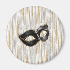 Glitzy Gold Silver New Year Black Mask Magnet
