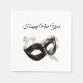 Glitzy Gold Silver New Year Black Mask Pappersservett