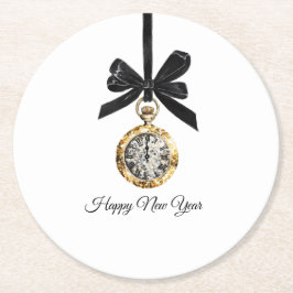 Glitzy Gold Silver New Year Midnight Hour   Underlägg Papper Rund