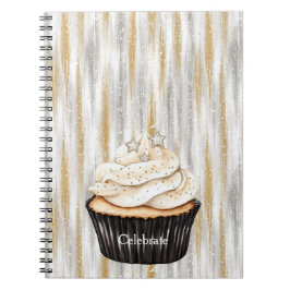Glitzy Gold Silver Stars Cupcake Celebrate Anteckningsbok