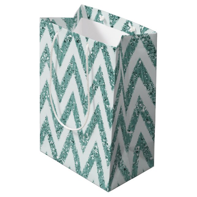 Glitzy Grön Vit Chevron Ränder Jul (Baksidan Vinklad)