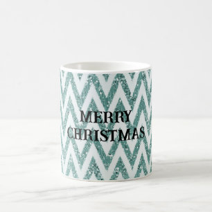 Glitzy Grönt White Chevron Rand jul Kaffemugg