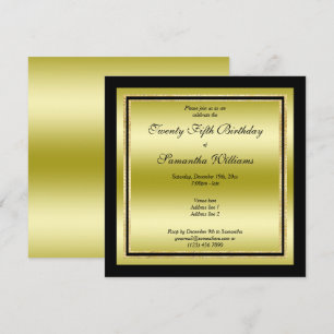 Glitzy Guld & Black Framed Birthday Inbjudningar