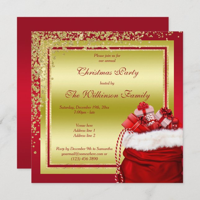 Glitzy Guld Confetti & Santa's Gips jul Inbjudningar (Fram/baksida)