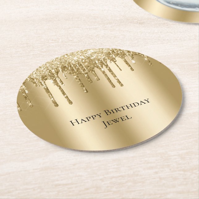 Glitzy Guld Gnistra Glitter Drives Birthday Underlägg Papper Rund (Vinklad)