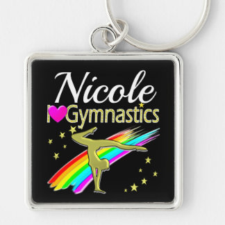 GLITZY GULD I KÄRLEK GYMNASTICS CUSTOMIZY DESIGN FYRKANTIG SILVERFÄRGAD NYCKELRING
