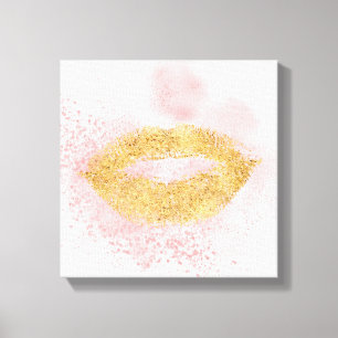 Glitzy Guld Läppar Rosa Confetti Kiss Canvastryck