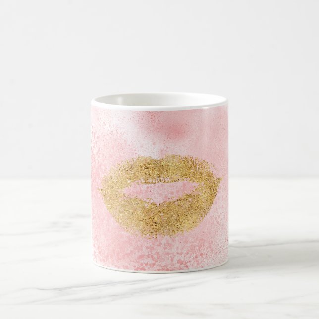 Glitzy Guld Läppar Rosa Confetti Kiss Kaffemugg (Center)