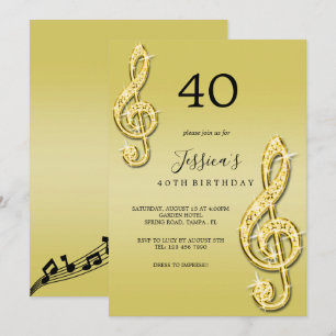 Glitzy Guld Musik noter Birthday Inbjudningar
