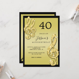 Glitzy Guld Musik noter Birthday Inbjudningar