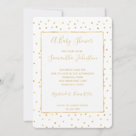 Glitzy Guld och White Confetti Baby Shower Inbjudningar