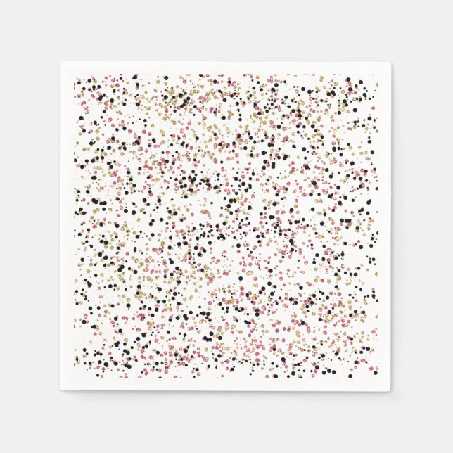 Glitzy Guld Rosa Black Confetti Dots Birthday Pappersservett (Framsidan)