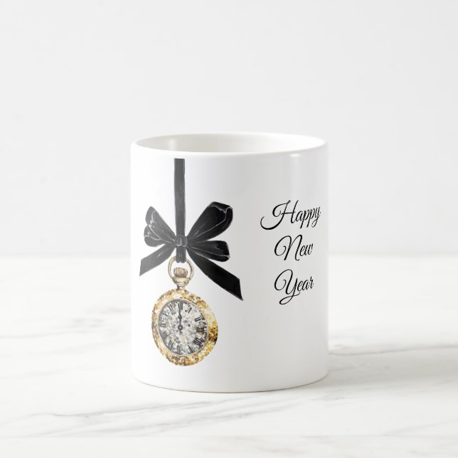 Glitzy Guld Silver Nyår Midnatt Timme   Kaffemugg (Center)