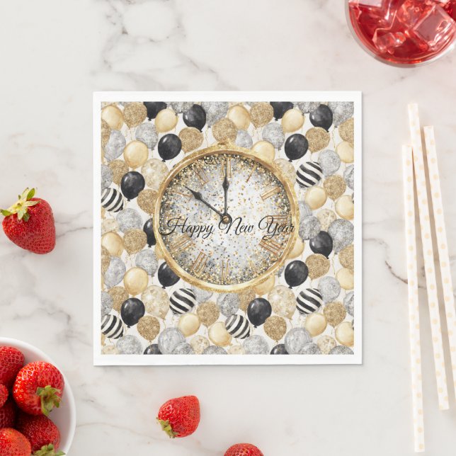 Glitzy Guld Silver Svart Nyårsballonger Pappersservett (Insitu)