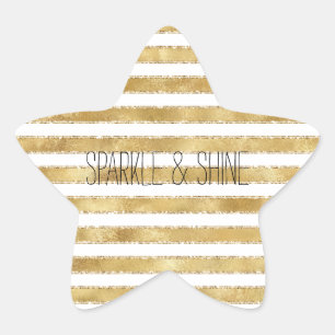 Glitzy Guld White Glam Glitter Rand Stjärnformat Klistermärke