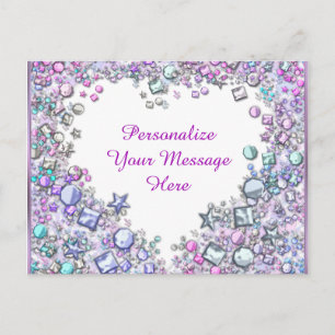 Glitzy Heart Gems Personligt Meddelande Vykort