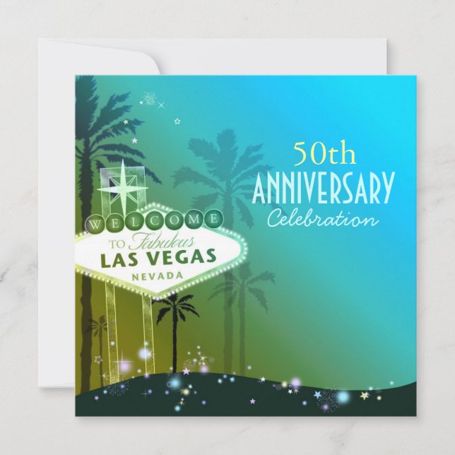 Glitzy Las Vegas 50-års bröllopsdag Inbjudningar (Framsida)