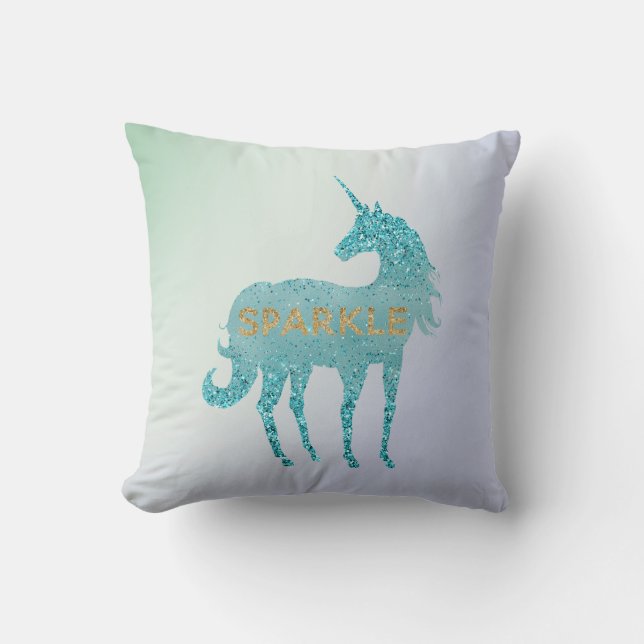 Glitzy Lila Lilac Mint Aqua Gnistra Unicorn Kudde (Framsida)