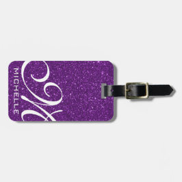 Glitzy Lila Script Monogrammed Bagagebricka