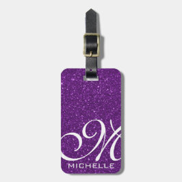 Glitzy Lila Script Monogrammed Bagagebricka