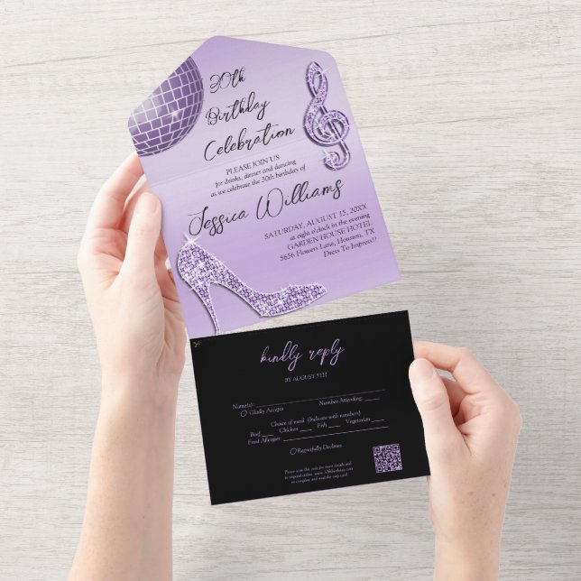 Glitzy Lilac & Black 30års födelsedag QR-kod (Avrivbar del)