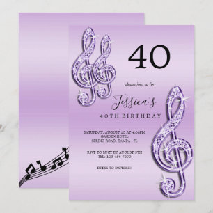 Glitzy Lilac Musik noter Birthday Inbjudningar