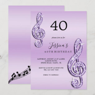 Glitzy Lilac Musik noter Birthday Inbjudningar