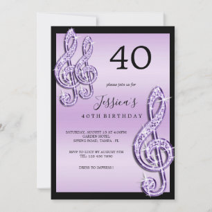Glitzy Lilac Musik noter Birthday Inbjudningar