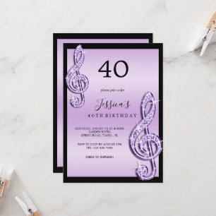 Glitzy Lilac Musik noter Birthday Inbjudningar