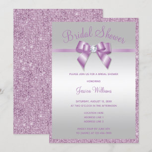 Glitzy Lilac Sequins & Gem Bow Möhippa Inbjudningar