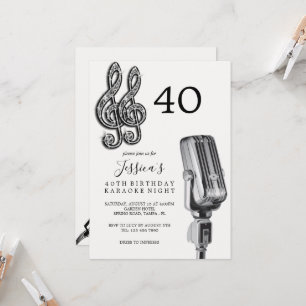 Glitzy Music Note & Microphone Karaoke Birthday Inbjudningar