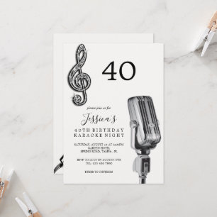 Glitzy Music Note & Microphone Karaoke Birthday Inbjudningar