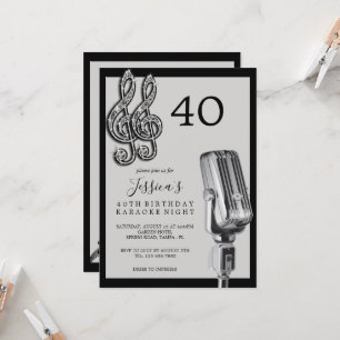 Glitzy Music Note & Microphone Karaoke Birthday Inbjudningar