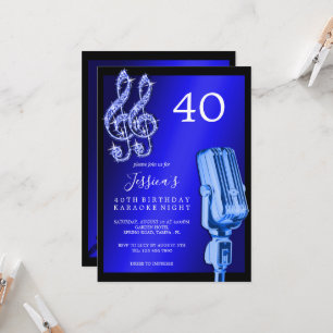 Glitzy Music Note & Microphone Karaoke Birthday Inbjudningar