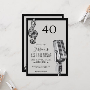 Glitzy Music Note & Microphone Karaoke Birthday Inbjudningar