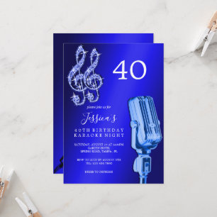 Glitzy Music Note & Microphone Karaoke Birthday Inbjudningar