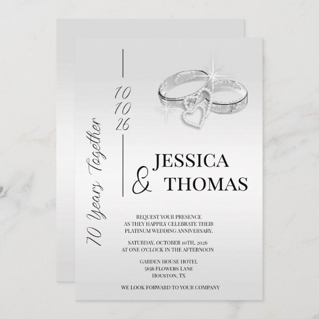 Glitzy Posh 70:e platinumårsdagen Bröllop Inbjudningar (Fram/baksida)
