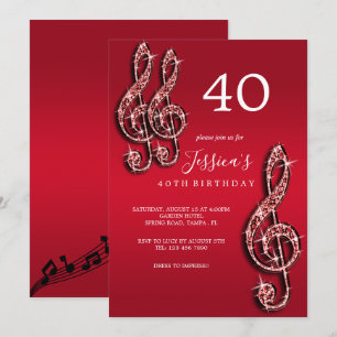 Glitzy Red Musik noter Birthday Inbjudningar