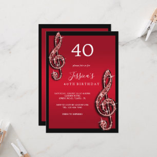 Glitzy Red Musik noter Birthday Inbjudningar
