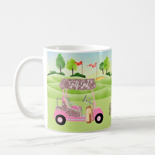 Glitzy Roligt Golf Cart Course Personalize Coffee  Kaffemugg (Vänster)