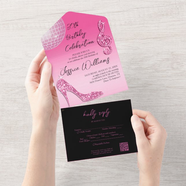 Glitzy Rosa & Black 30års födelsedag QR-kod (Avrivbar del)