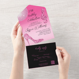 Glitzy Rosa & Black 30års födelsedag QR-kod