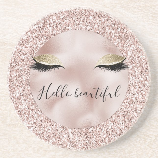 Glitzy  Rosa Glitter Guld Eyelash  Underlägg (Framsidan)