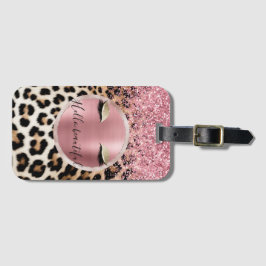 Glitzy Rosa Glitter Guld Eyelaskleopard Bagagebricka