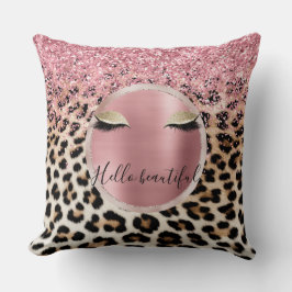 Glitzy Rosa Glitter Guld Eyelaskleopard Kudde