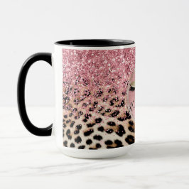 Glitzy Rosa Glitter Guld Eyelaskleopard Mugg