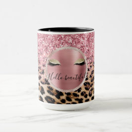Glitzy Rosa Glitter Guld Eyelaskleopard Mugg