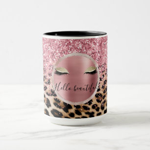 Glitzy Rosa Glitter Guld Eyelaskleopard Mugg