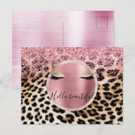 Glitzy Rosa Glitter Guld Eyelaskleopard Vykort